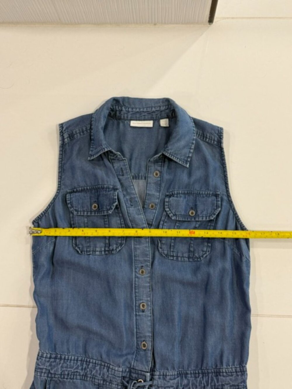 New York & Company XS Chambray Tencel Sleeveless Utility Jumpsuit Button Front - Picture 4 of 10
